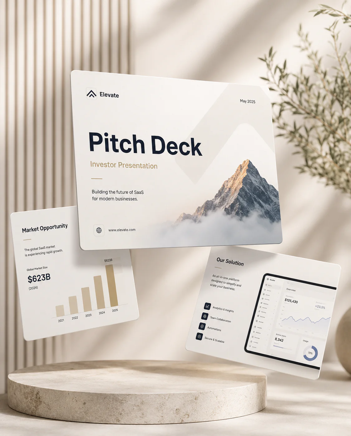 Startup pitch deck design with investor-ready slide layout